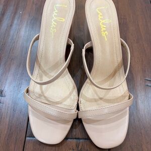 Lulu's Blush Nude Two-Strap Square-Toe Heeled Sandals